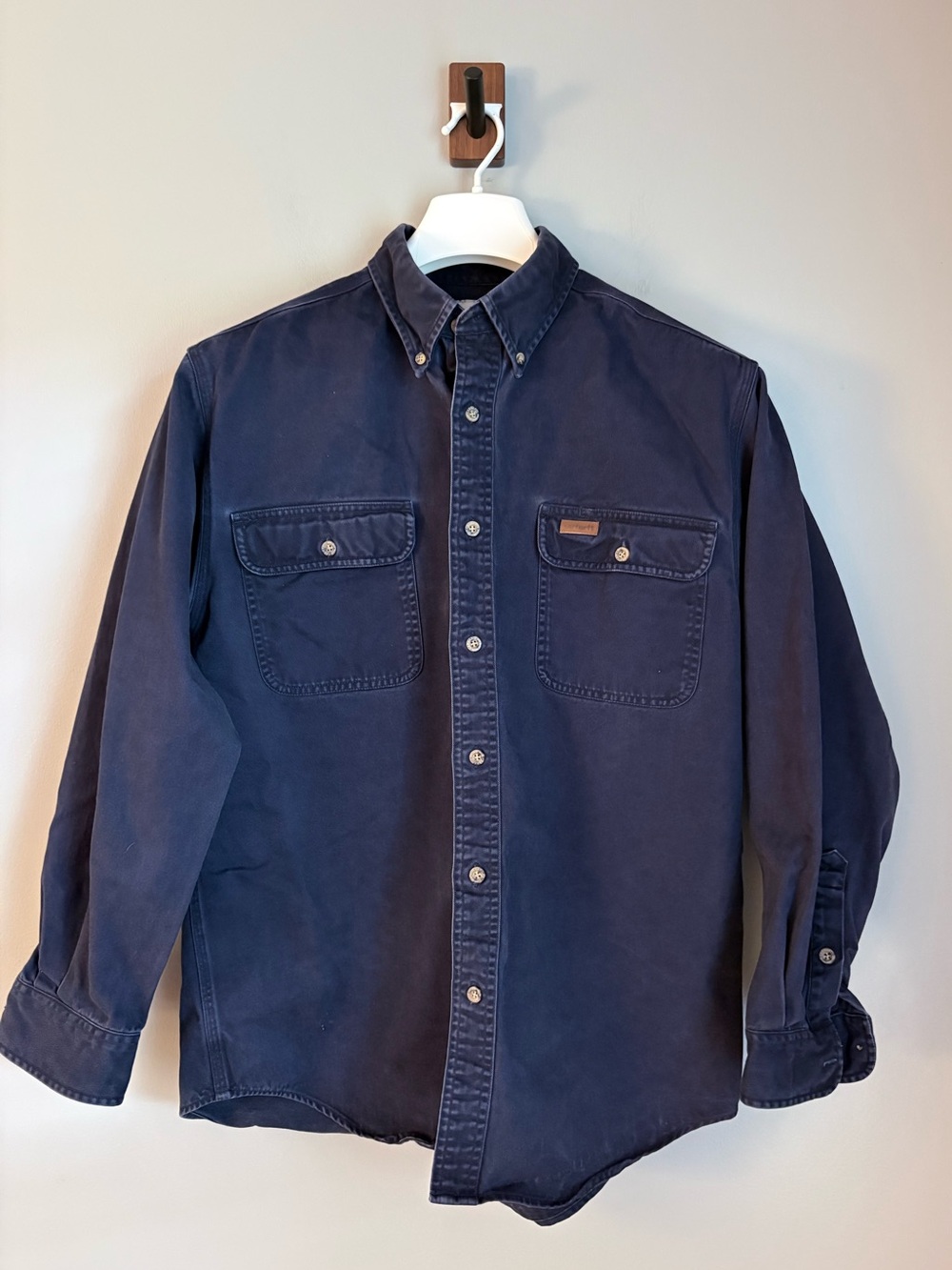 Carhartt Medium Dark Navy Blue Canvas Heavyweight Button Down Shirt Work Jacket